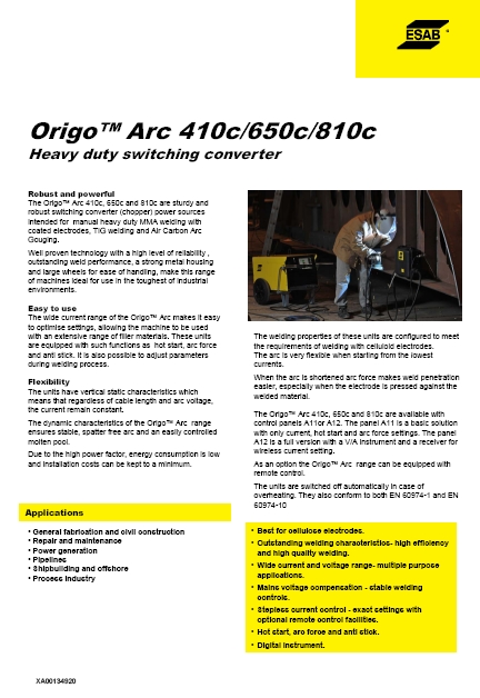 Origo Arc 410c/650c/810c
